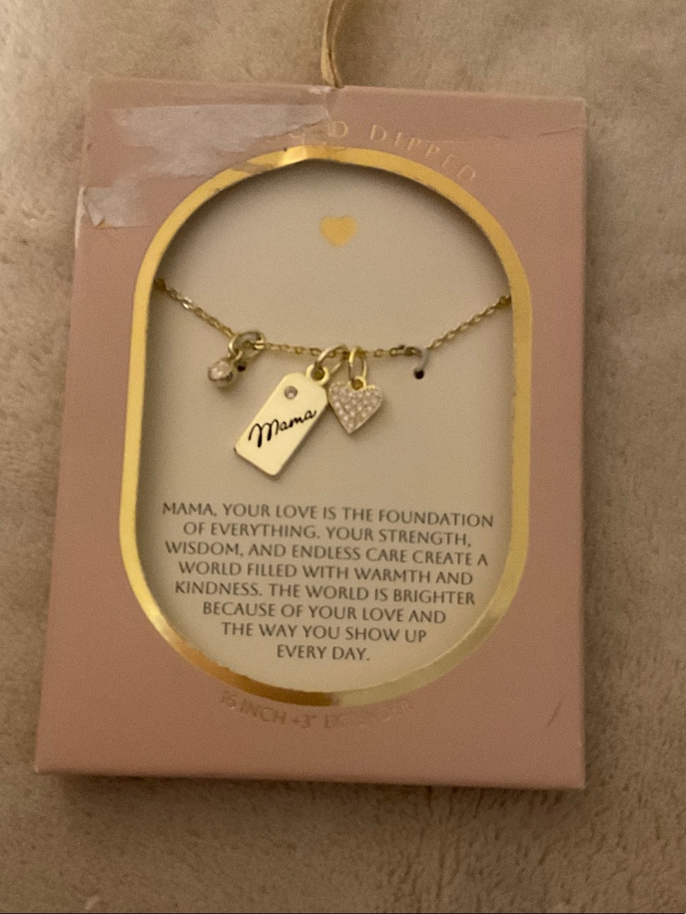 Mama Gold-Tone Tag Necklace with Crystal Heart Charm - Gold
